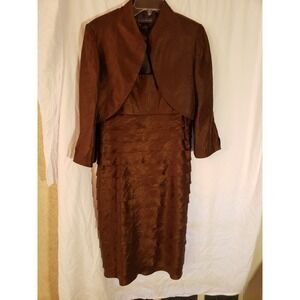 Women's Jessica Howard 2 Pc Brown Tiered Padded Shimmer Dress Suit Size 12